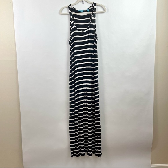 Tori Richard Honolulu Sleeveless Maxi Dress Black & White Stripe Racer Back XL - Picture 1 of 12